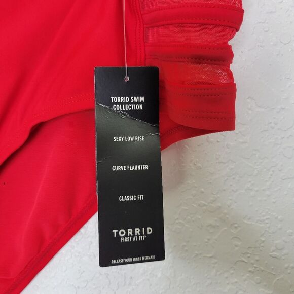 Torrid Size 3X Red Mid-Rise Mesh Ladder Caged Striped Side Bikini Swim Bottoms - Picture 5 of 8